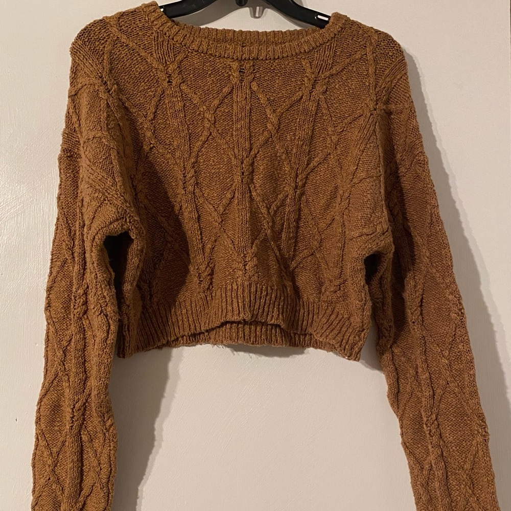 Forever 21 Brown Crew Neck Cable Knit Sweater